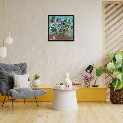 Acrylic painting on handamde paper - Whimsical leaves