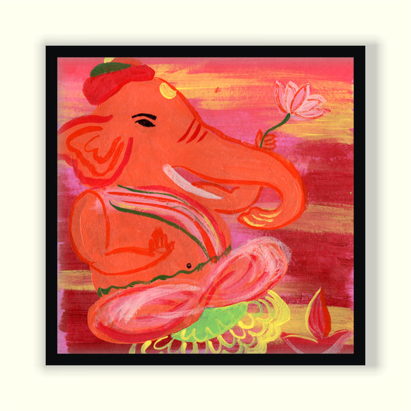 Acrylic painting on handmade paper - Gajaanan