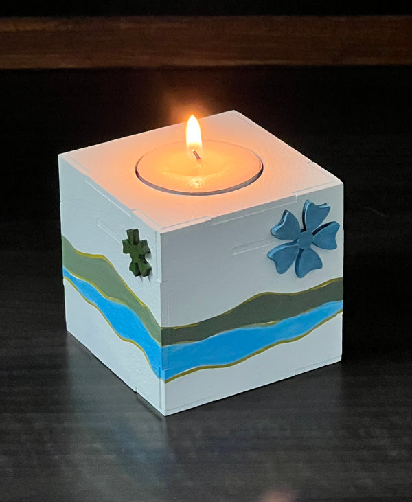 Tea-light holder wooden handpainted Cube