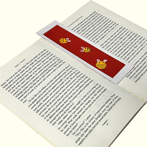 Artistic Fabric Bookmark - Brick colour, cute bees