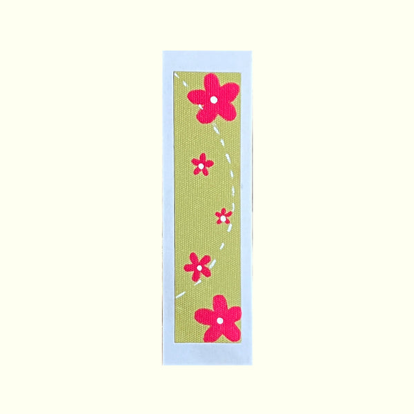 Artistic Fabric Bookmark - dull green colour, cute pink flowers