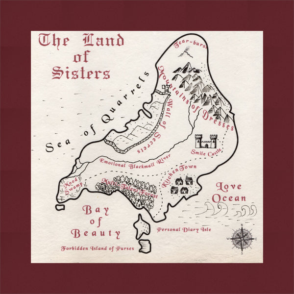 Imaginary map of Land of Sisters - acrylic on 300 gsm paper