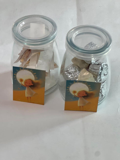 Blisswood Box - wooden box with a jar of affirmations and a jar of chocolates