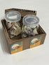 Blisswood Box - wooden box with a jar of affirmations and a jar of chocolates