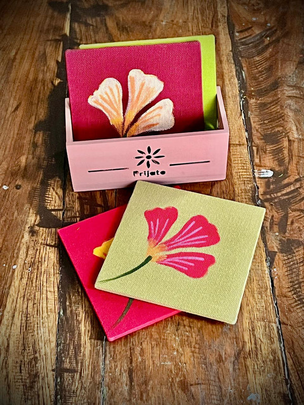 Coasters handpainted Fabric and wood