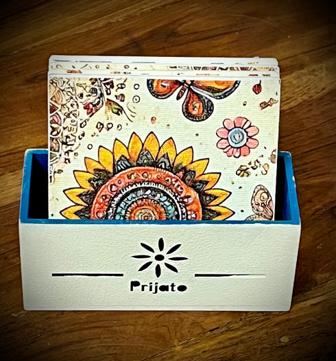 Coasters wooden printed canvas Flowers and Butterflies