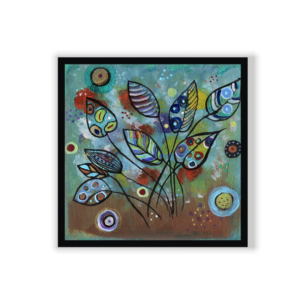 Acrylic painting on handamde paper - Whimsical leaves